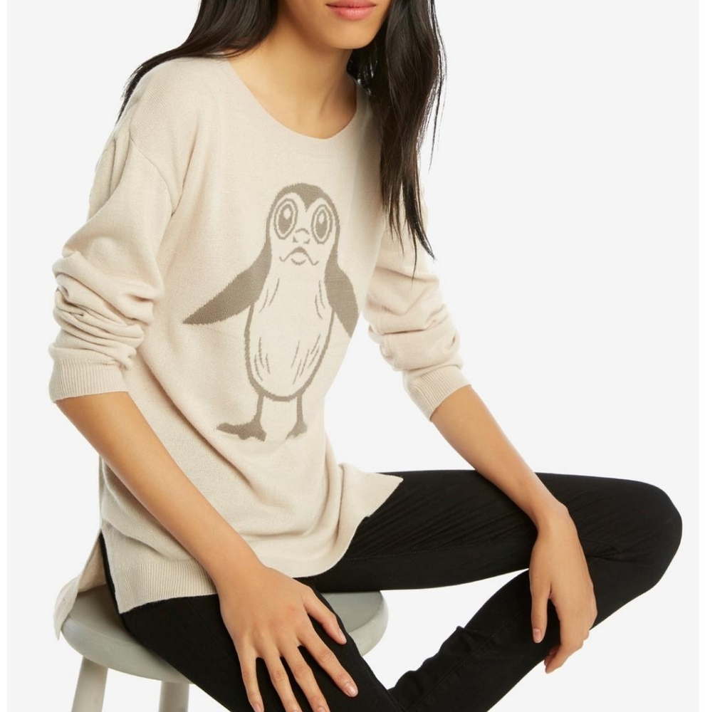 Her Universe Cream Penguin Graphic Scoop Neck Sweater